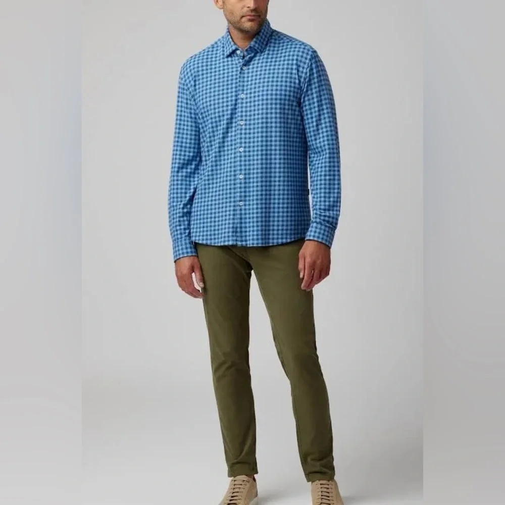 NWT Stone Rose Shirt Blue Gingham Button Up Shirt Long Sleeve Size Large - Picture 2 of 4